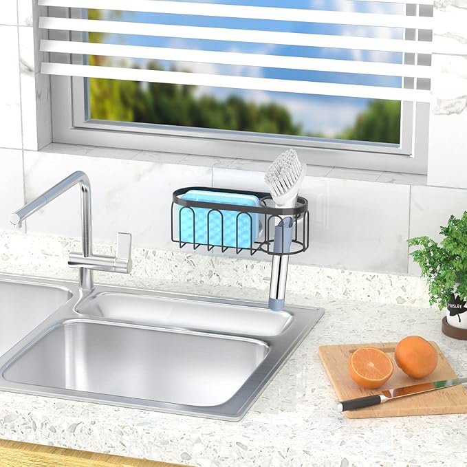 Yazoni 2-in-1 Sponge Holder for Kitchen Sink, Sink Caddy Kitchen Sink Organizer