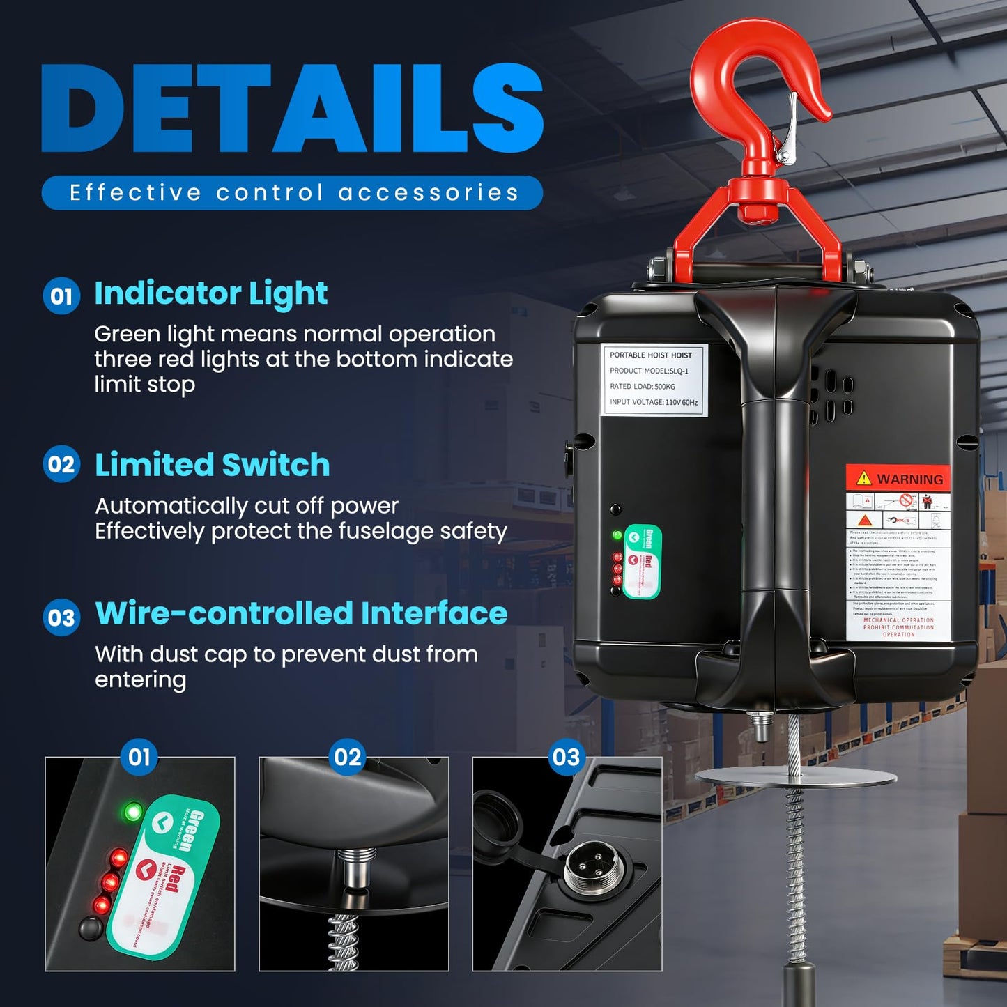 NEWTRY 3 in 1 Electric Hoist Winch 660lb, 110/120 Volt Portable Power Winch Crane with Cable Remote Control, 38ft Lifting Height, 16 ft/min Lift Speed, for Towing and Pulling