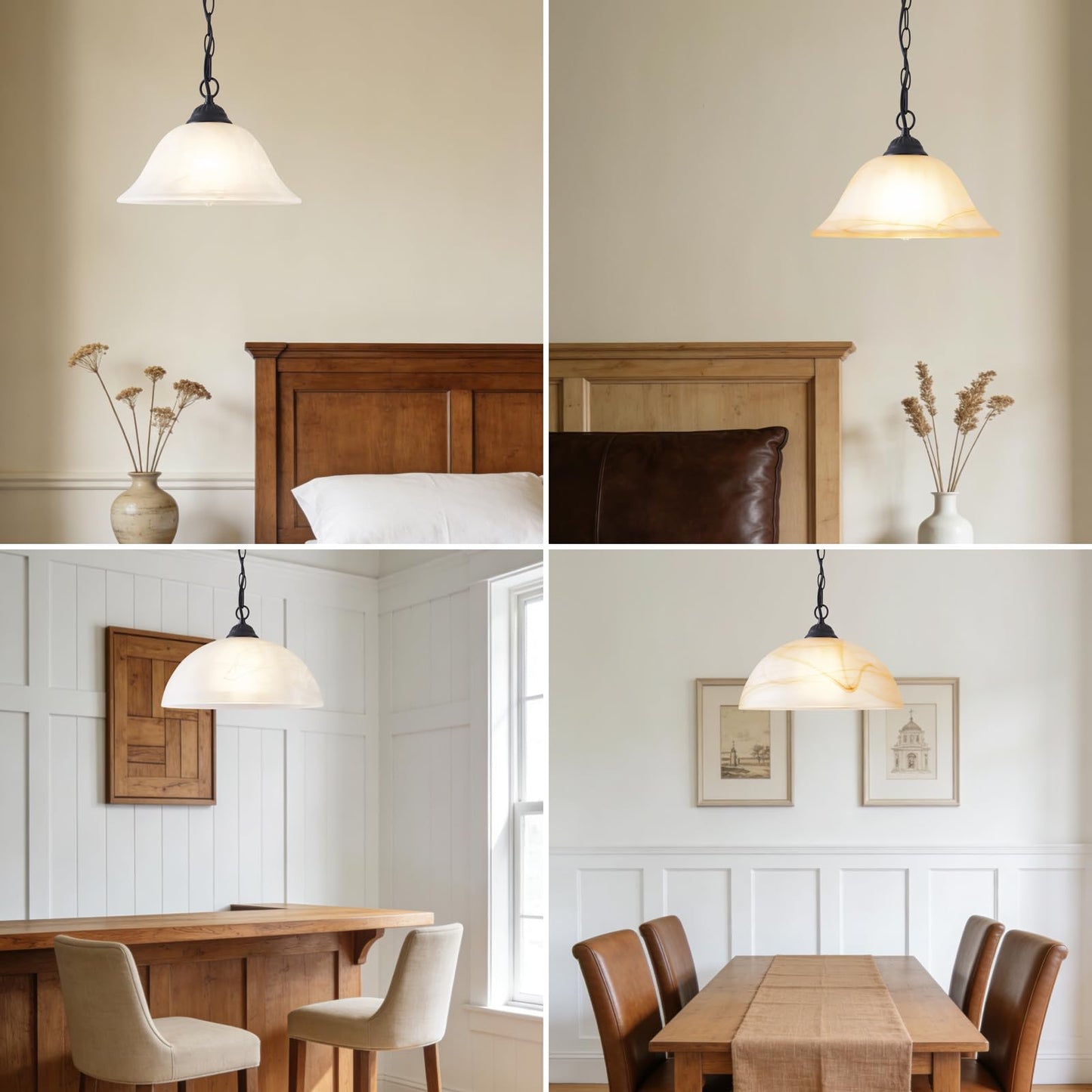 WEIYOUDJ Plug in Pendant Light Antique Alabaster Glass Shade Hanging Lamp with On/Off Switch,16.4Ft Cord & 14.7Ft Chain Dimmable Swag Light Fixture for Kitchen Sink Bar Nook