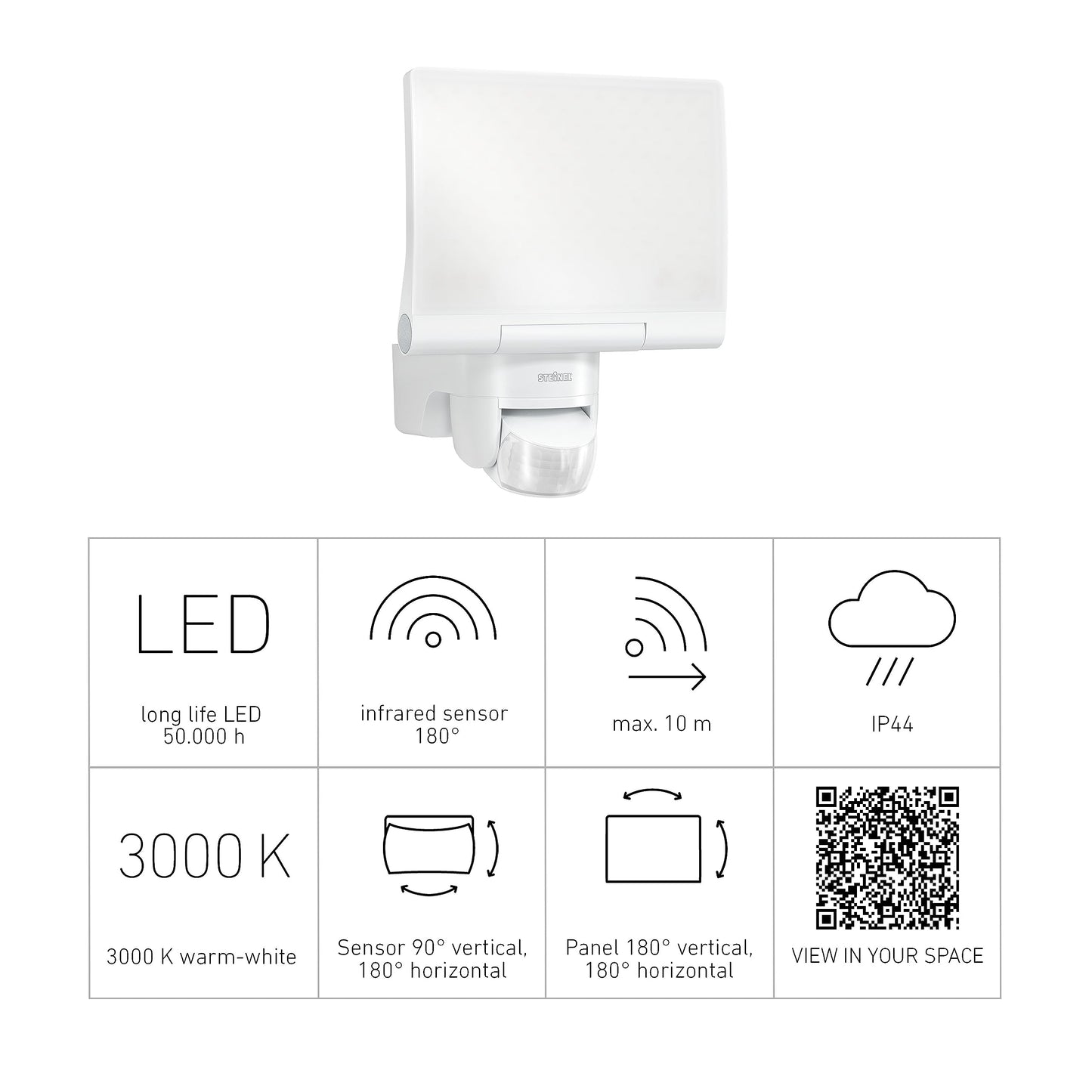 Steinel LED Spotlight XLED Home 2 S White, Adjustable Floodlight, Exterior Light, 13.7 W, 180° Motion Sensor Spotlight for Garden, Patio Garage or Warehouse , 19.4 x 18 x 16.1 cm