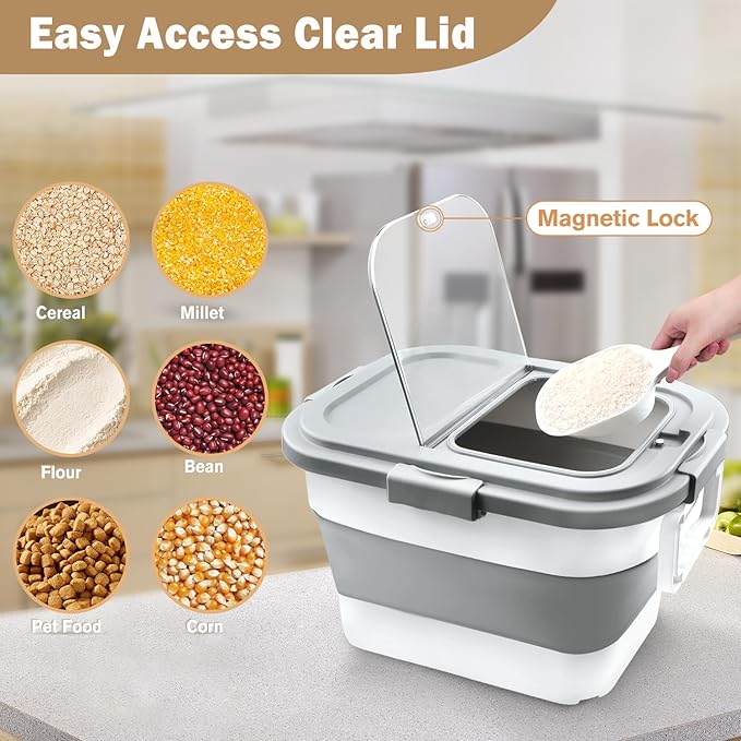 Rice Storage Container, Collapsible Airtight Food Storage Containers 6-20 Lbs