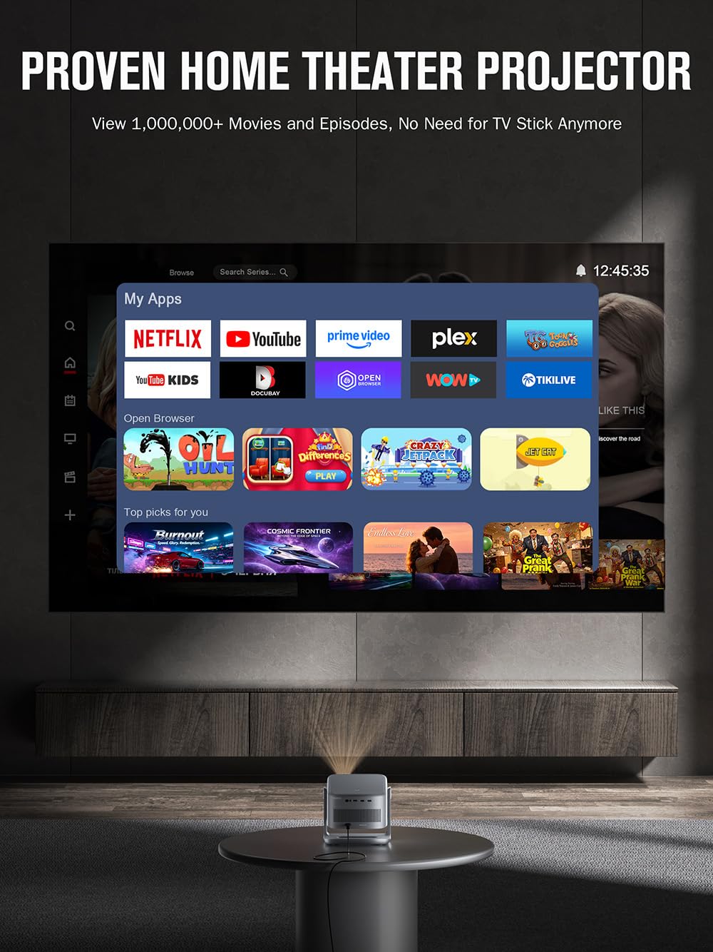【Now with Netflix & 3000ANSI】Smart 4K Projector with WiFi and Bluetooth, VISSPL 3D Dolby Audio and Auto Focus Portable Outdoor Projector, Movie Home Theater Projectors for Bedroom/Ceiling