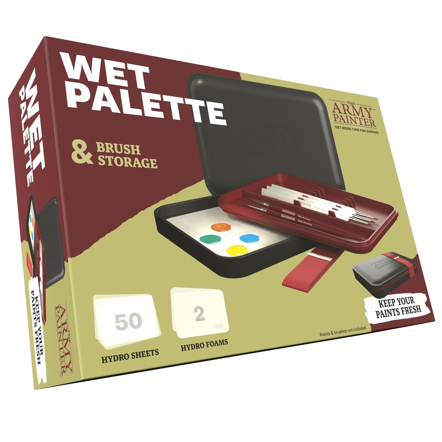 The Army Painter, Wet Palette, For Acrylic Paint, Incl. 50 Hydro Sheets, 2 Hydro Foams & Paint Brush Storage - For Miniature Painting, Dnd & Warhammer