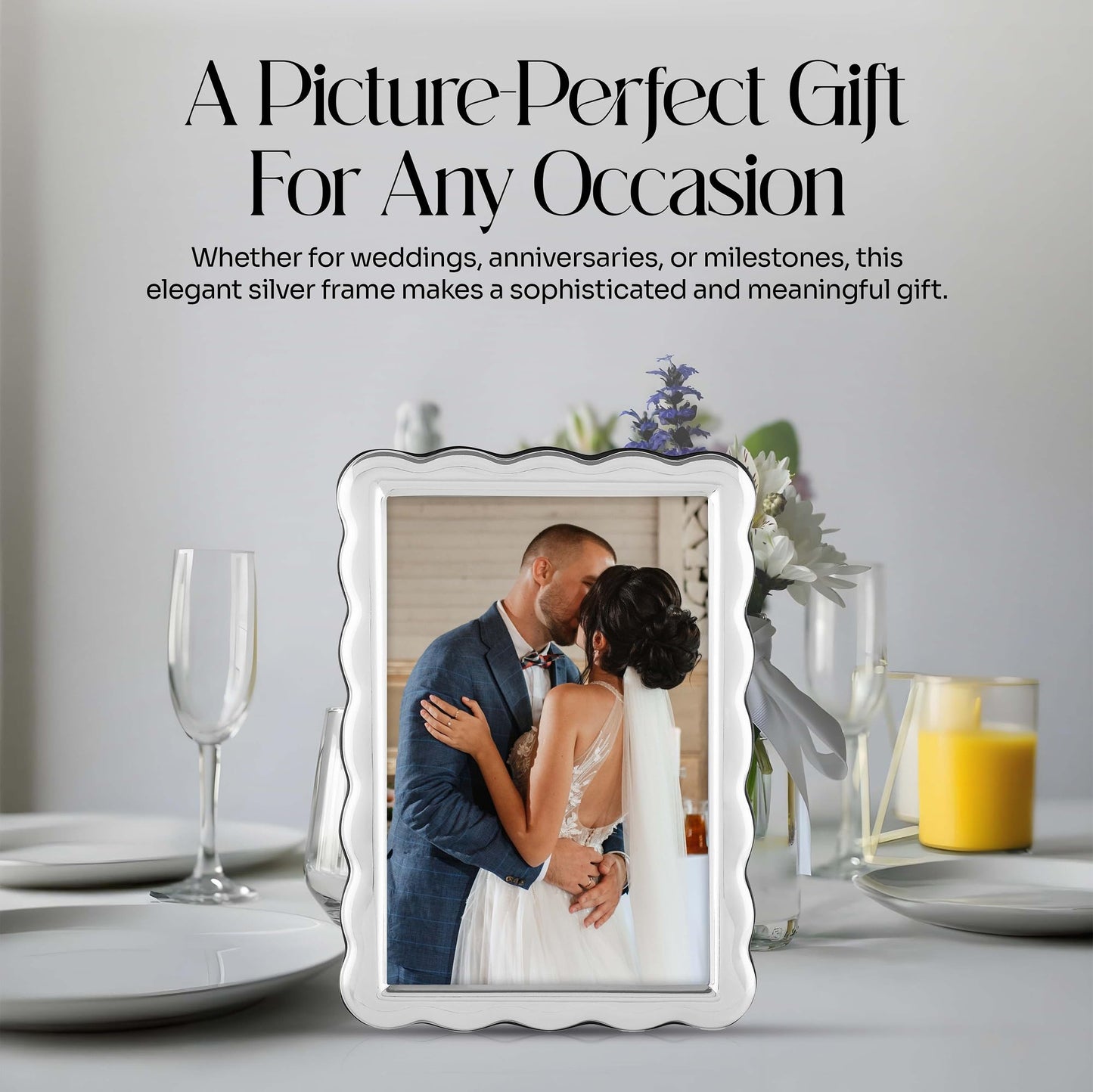Argento SC Scalloped Sterling Silver Picture Frames - Handmade in Italy, Tarnish-free, Silver Picture Frame with Dual Easel for Portrait & Landscape Display, Exceptional Gift for Any Occasion (4 X 6)