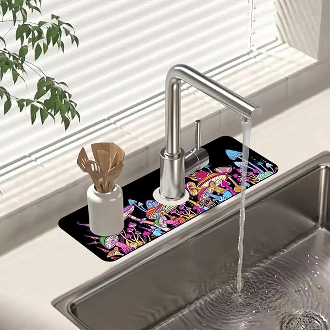 Sink Faucet Absorbing Mat Magic Mushrooms Sink Splash Guard Drying Mat