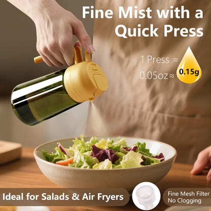 Olive Oil Dispenser and Oil Sprayer – 16oz/470ml Glass Light-Proof Oil Pourer for Kitchen, Air Fryer, Cooking, Salad, and BBQ