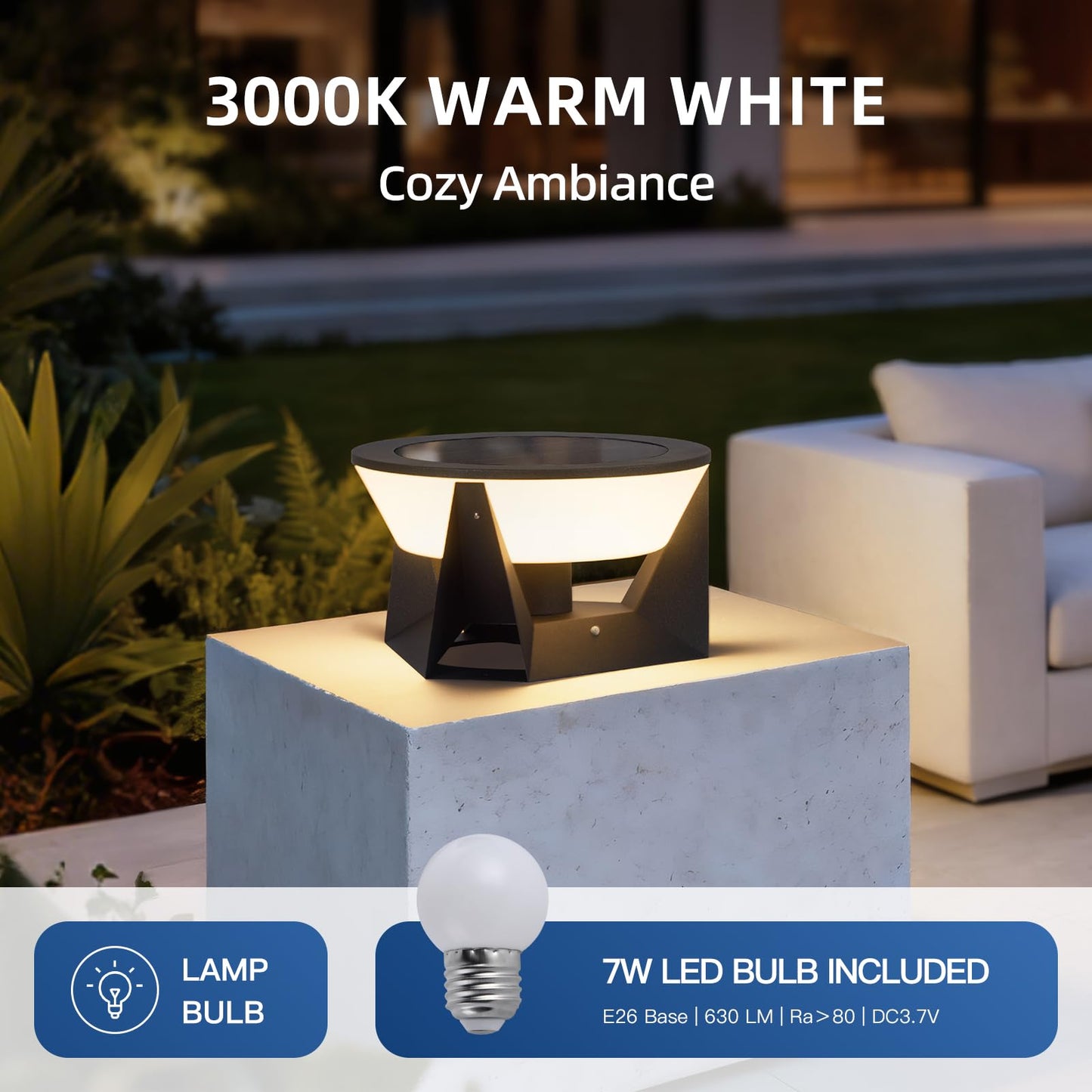 ZRJJMLAN 14.96" Outdoor Solar Post Lights, IP54 Waterproof Solar Column Lights Outdoor, 3000K Modern Pillar Light, Dusk to Dawn Outside Light Columns, Extra Large Post Lamp for Patio Fence Entrance