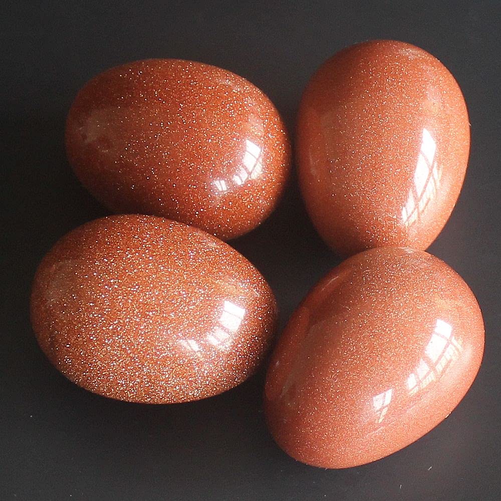 40x30mm Mixed Quartz Gemstone Crystal Egg with Wood Stand Home Decor Chakra Stone Reiki Healing (Goldstone)