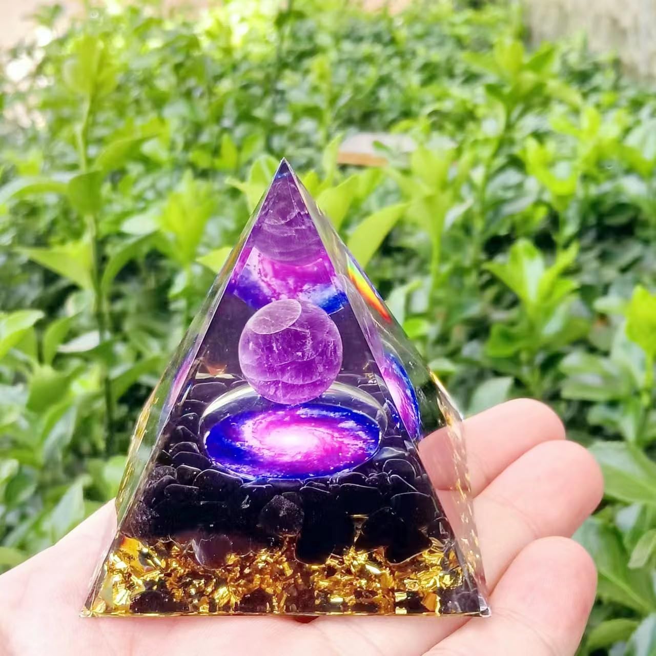 ycyingcheng Moonstone Crystal Orgone Pyramid Ogan Crystal Energy Tower, Nature Reiki Chakra Crushed Stone Jewelry, Crystal Pyramid for Home Decor (Crystal Pyramid-48)