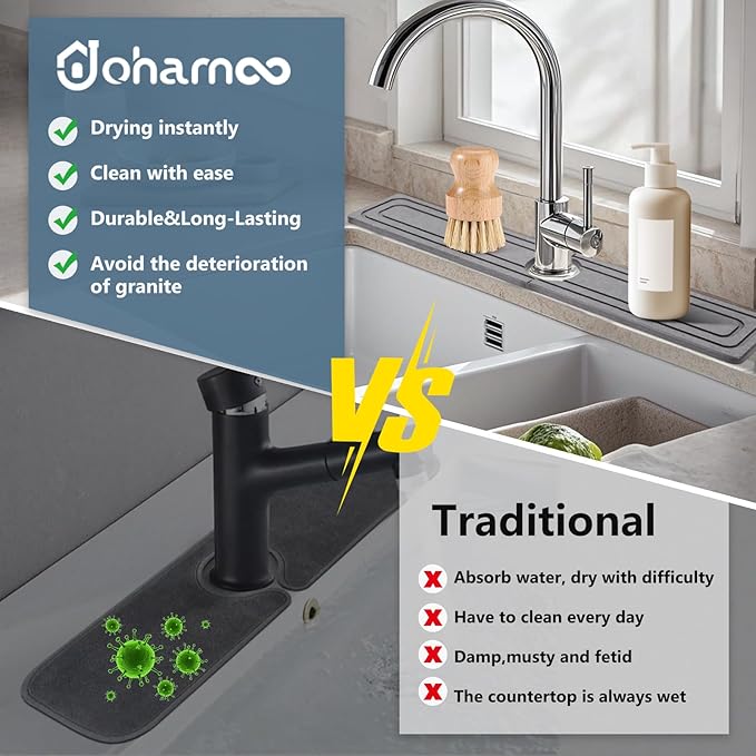 Faucet Mat for Kitchen Sink, Rapidly Absorbing Diatomite Fast Drying Stone