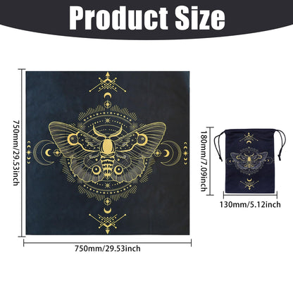 GLOBLELAND 30" Golden Moth Divination Tarot Cloth and Cards Bag Insect Moons Thick Velvet Fabric Tablecloth Mat with Classic Tarot Card Storage Pouch for Wiccan Room Beginner
