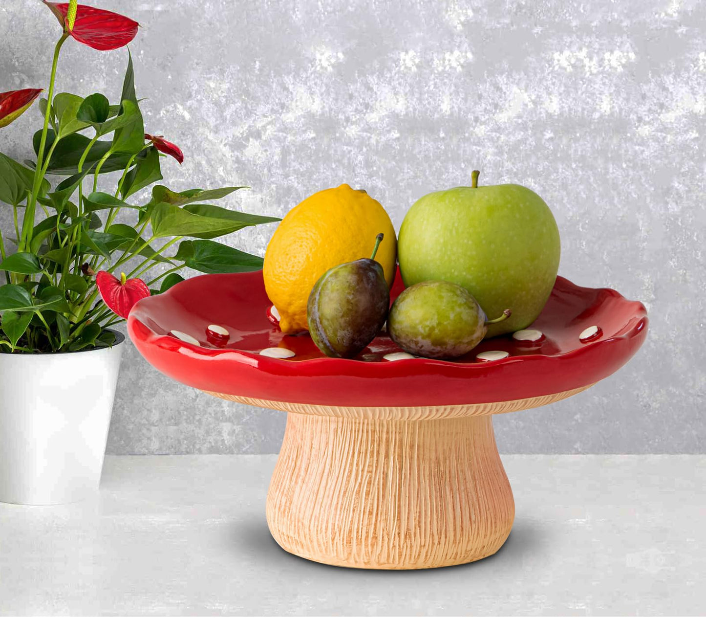 dgudgu Mushroom Fruit Bowl For Kitchen Counter 10 Inch Fruit Holder Large fruitage Bowl Red Banana Basket For Kitchen Fruit Holder