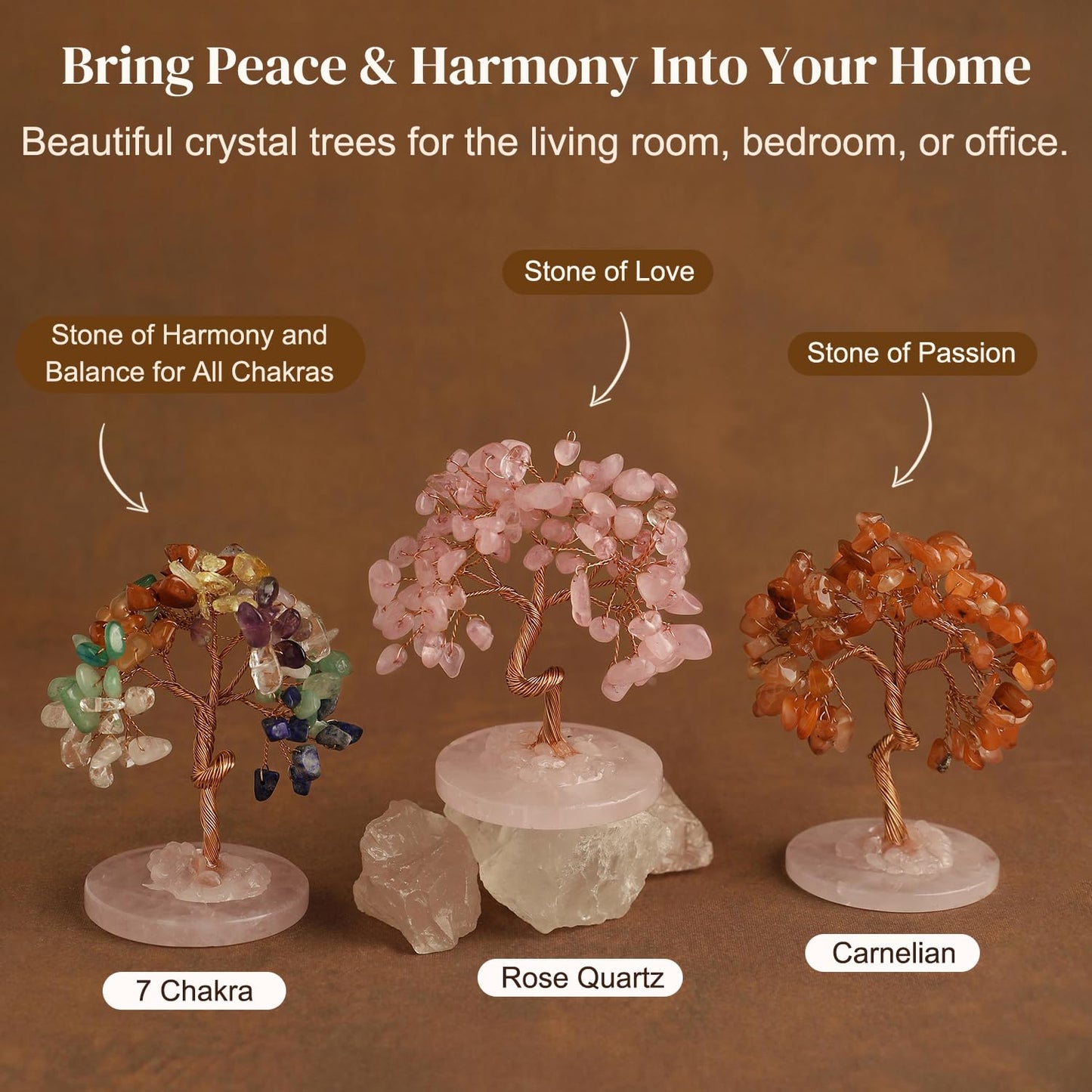 Crystal Tree Gifts for Women Handcrafted Tree of Life Healing Crystal Stones Home Office Desk Table Decor Natural Chakra for Positive Energy Spiritual Birthday Gifts for Mom Dad Sister Set of 6