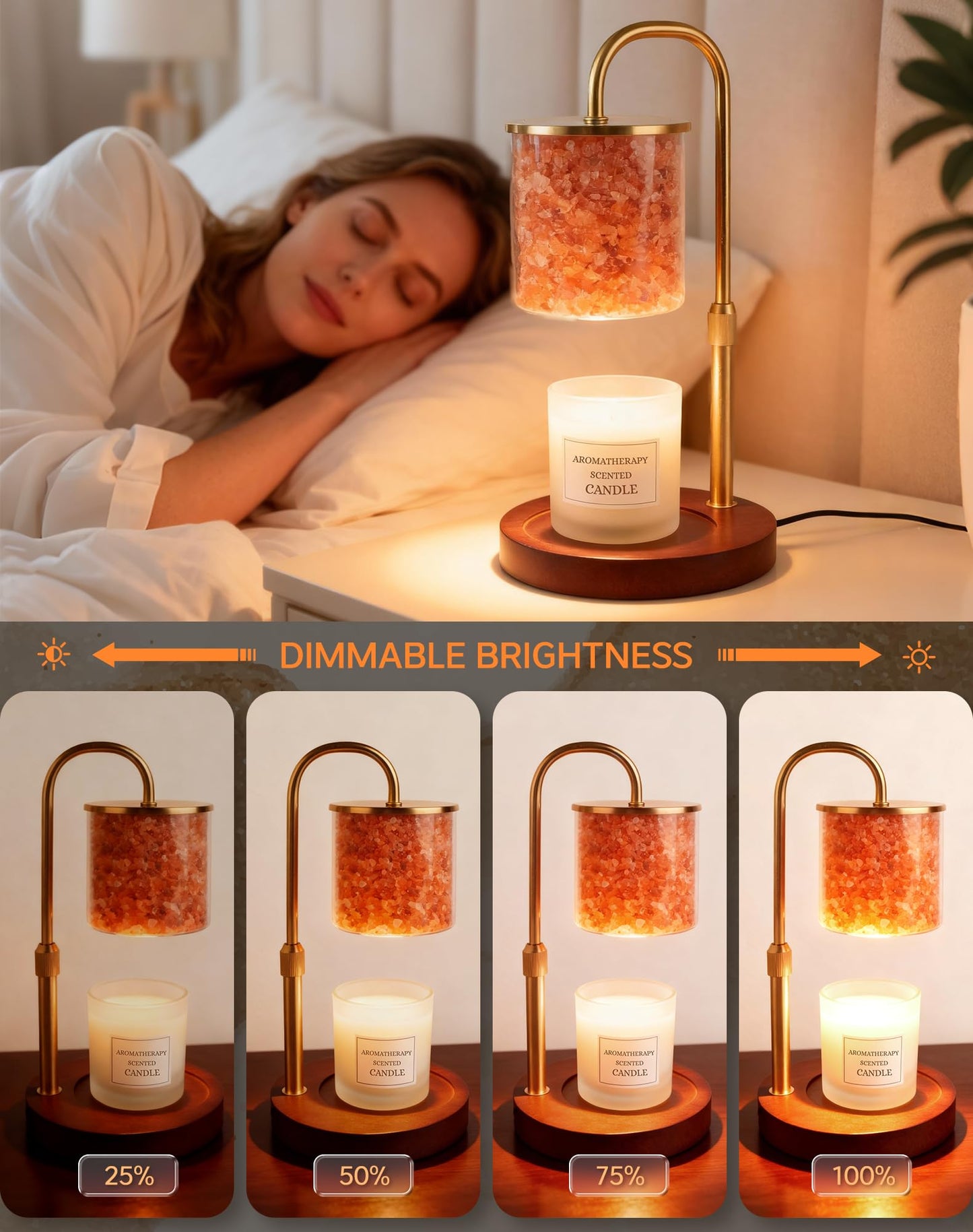 ARVIDSSON Candle Warmer Lamp with Himalayan Pink Salt, Timer & Dimmable Candle Warmer for Jar Candles, Birthday Gifts for Women Mom, House Warming Gifts, Candle Lamp Warmer for Home Decor
