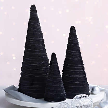 Your Heart's Content Black Velvet Trees Set of 3, Handcrafted Mantel Decor, Christmas Tree Tablescape, Holiday Table Centerpiece, Minimalist Shelf Sitter, Elegant Gift for (Black)