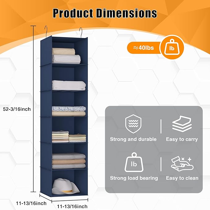 Hanging Closet Organizer and Storage 6-Shelf, Easy Mount Foldable Hanging