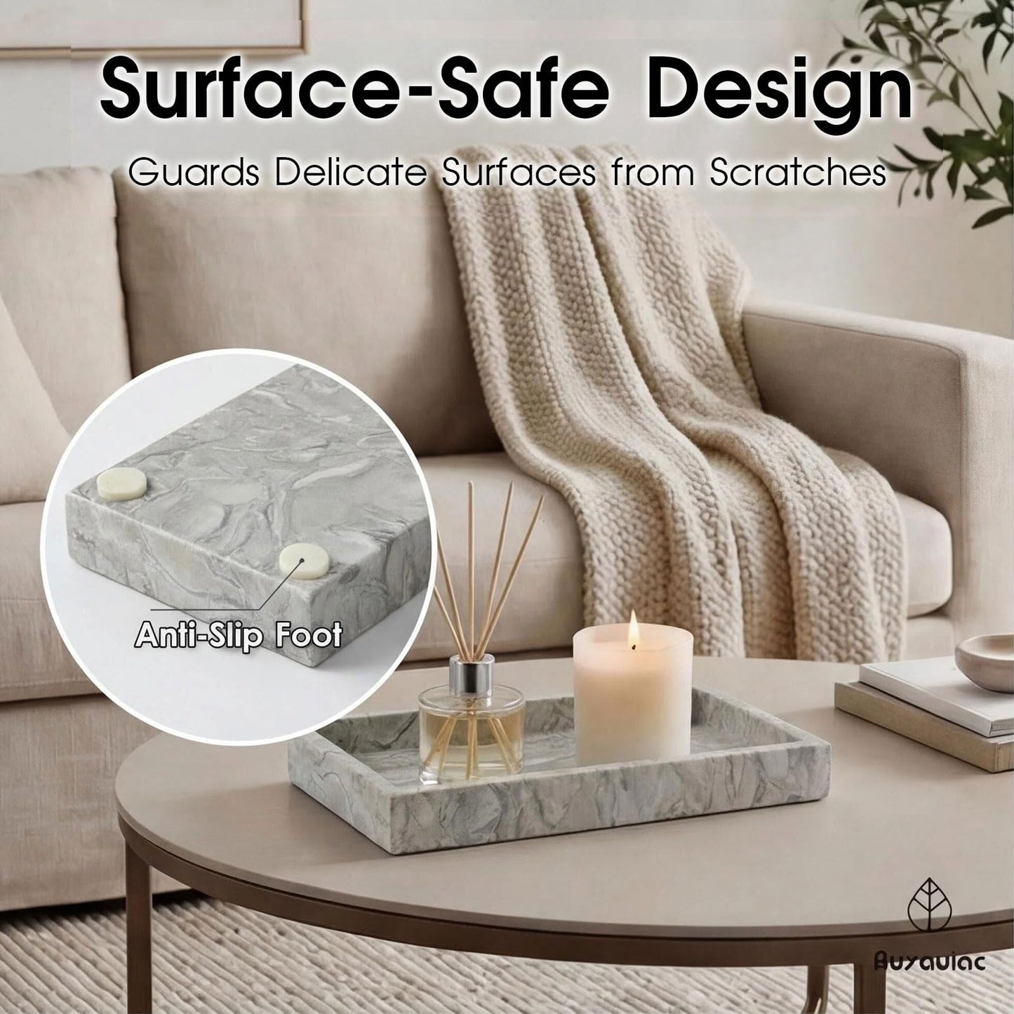 AUSAULAC Natural Marble Tray Heavyweight Stone Vanity Tray for Bathroom Countertop, Coffee Table & Dresser - Handcrafted Rectangular Organizer (Gray, 9.84" x 4.72" x 1.18")