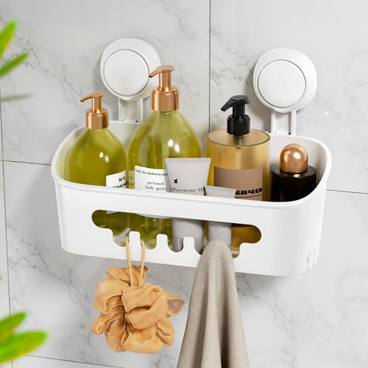 LEVERLOC Shower Caddy Suction Bathroom Storage Shelf Suction Shower Caddy Storage No Drilling Shampoo Holder Removable Powerful Bathroom for Shampoo Toiletries Kitchen Accessories，White