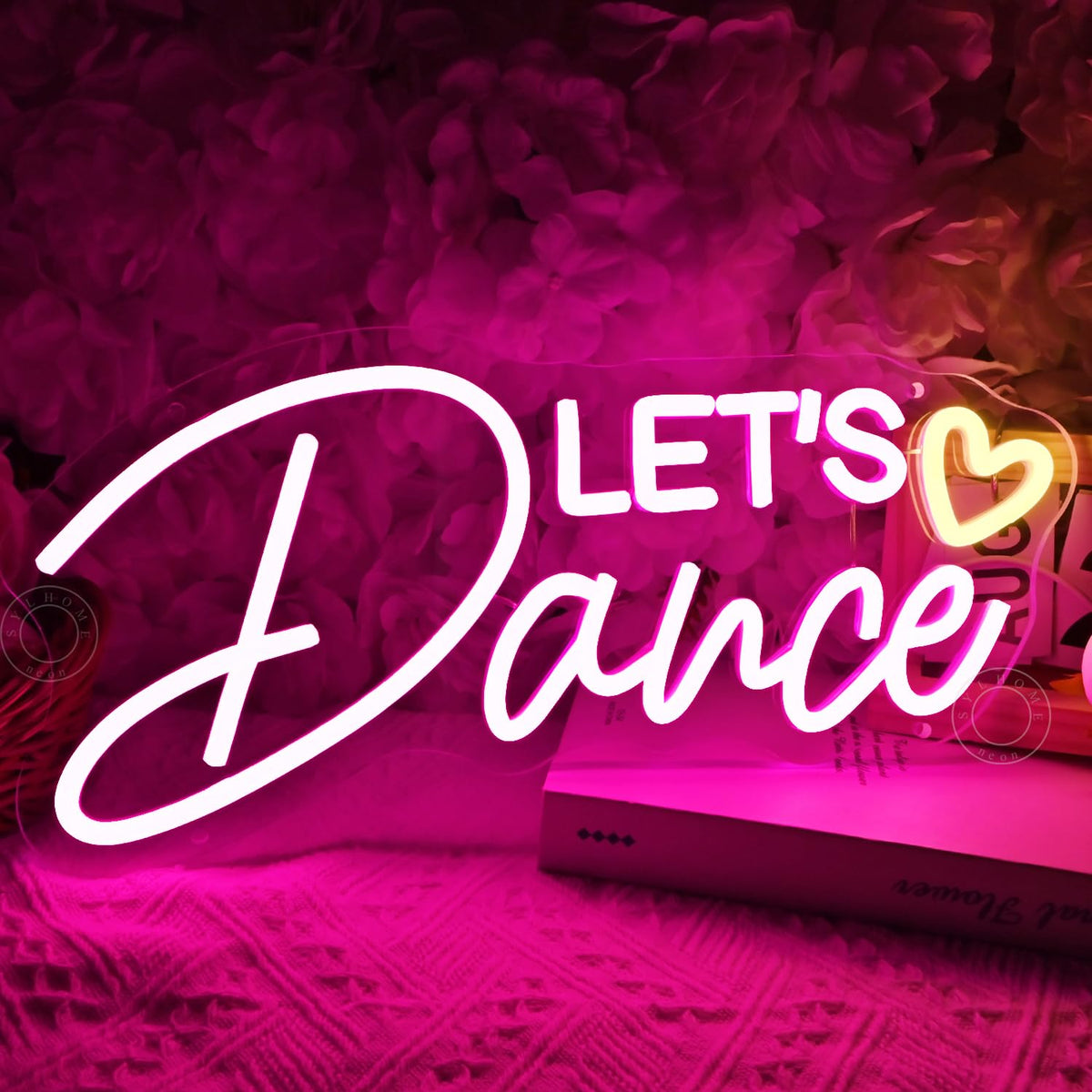 SYLHOME Let's Dance Led Neon Light Sign Heart Dance Studio Girls Bedroom Classroom Wall Sign Decor Kitchen Wedding Birthday Party Decor 15.75" X 7.28" USB
