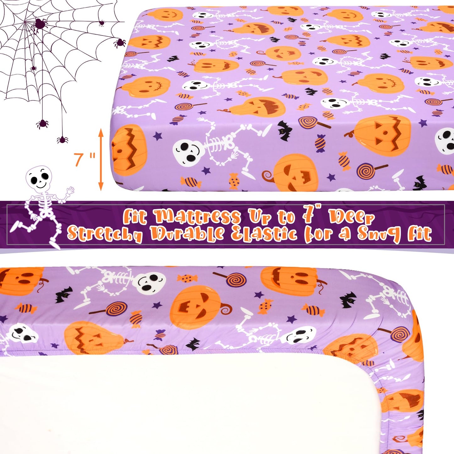 UOMNY Halloween Pumpkin Crib Sheet for Boys Girls Halloween Fitted Crib Sheets for Standard Crib 52 X 28 Inch Toddler Crib Mattresses Sheet