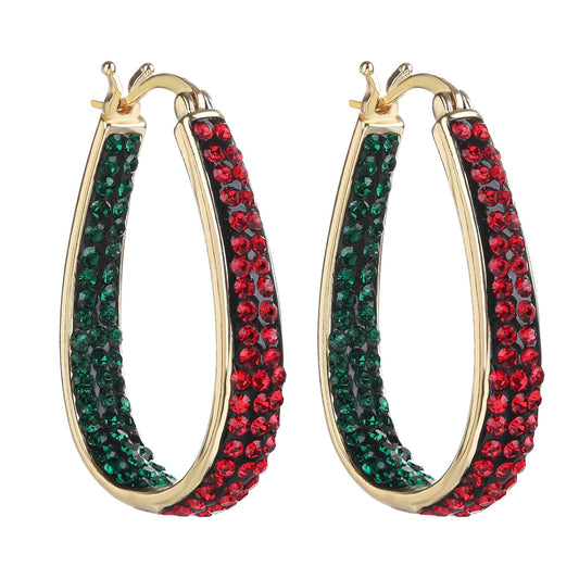 Crystal Hoop Earrings For Women Sparkly Earring Bright Silver Plated Oval Inside Out Earring Jewelry Gift (Christmas color2)