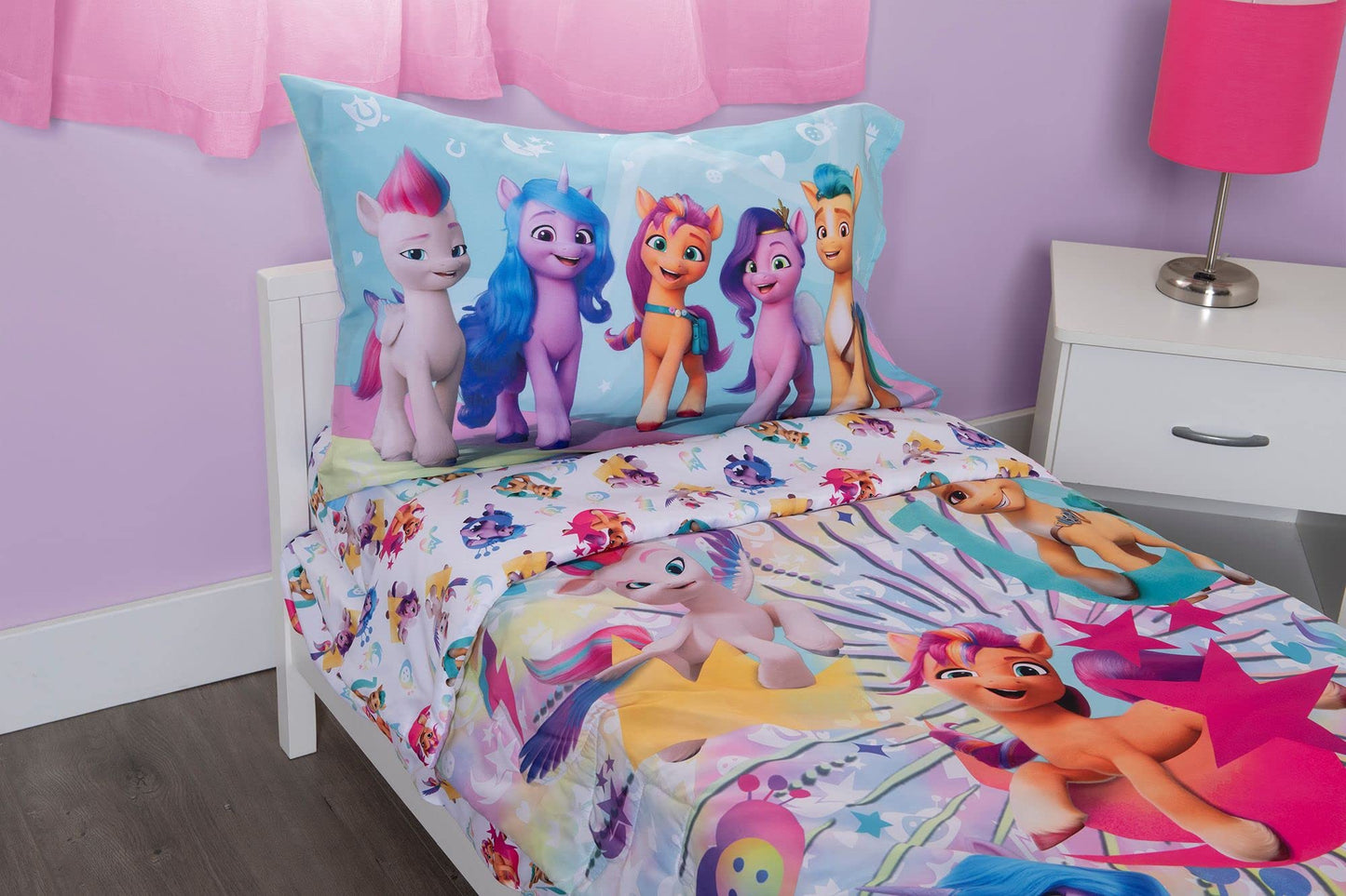 My Little Pony 4 Piece Toddler Bedding Set - Includes Quilted Comforter, Fitted Sheet, Top Sheet, and Pillow Case - My Little Pony Character Design for Toddler Bed