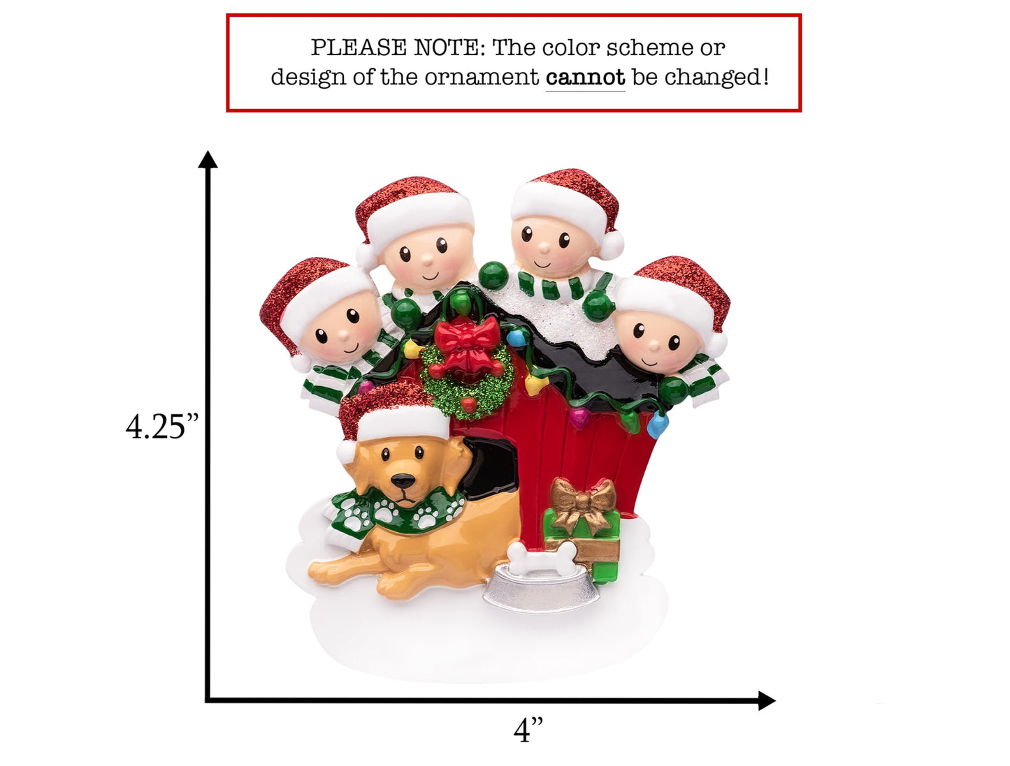 UniqXmas Personalized Family of 4 with Dog Christmas Ornament 2025 | Parents Kids & Puppy with Doghouse Customized Xmas Tree Decoration | Family of Four with New Dog Keepsake - Custom Name & Year