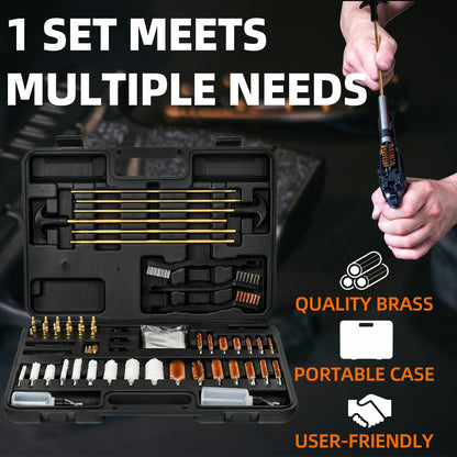 XKV Universal Gun Cleaning Kit for Pistol,Shotgun,Rifle,Airgun,Revolver and Gun Accessories,for Hunting and Shooting,Cleaning Kit with Portable Case,Brushes,Jags and Adapters - Gifts for Men