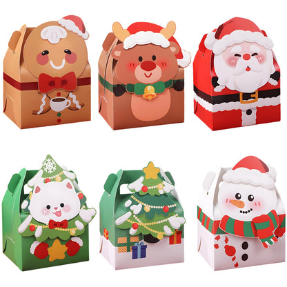 Muswarm 24 PCS Christmas Small Gift Boxes, Xmas 3D Cartoon Paper Boxes for Presents with Handles, Candy Treat Cookie Box, School Classroom Holiday Party Favor Supplies, 6 Designs