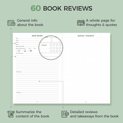 Verveorig Book Reading Journal with 60 Reviews, Reading Accessories & Bookish Gifts for Books Lovers & Readers Women, Hardcover Book Tracker Reading Log Journal, 5.7" x 8.3", Flowers