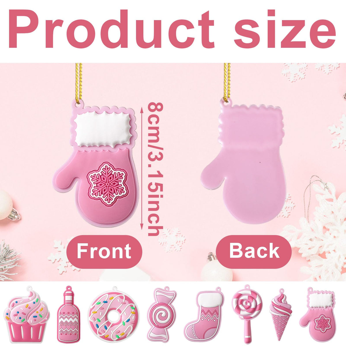 Panelee 48 Pcs Christmas Candy Tree Ornaments PVC Pink Christmas Candy Cane Lollipop Ornament Xmas Hanging Decors Birthday Party Decoration Crafts for Xmas Tree Party