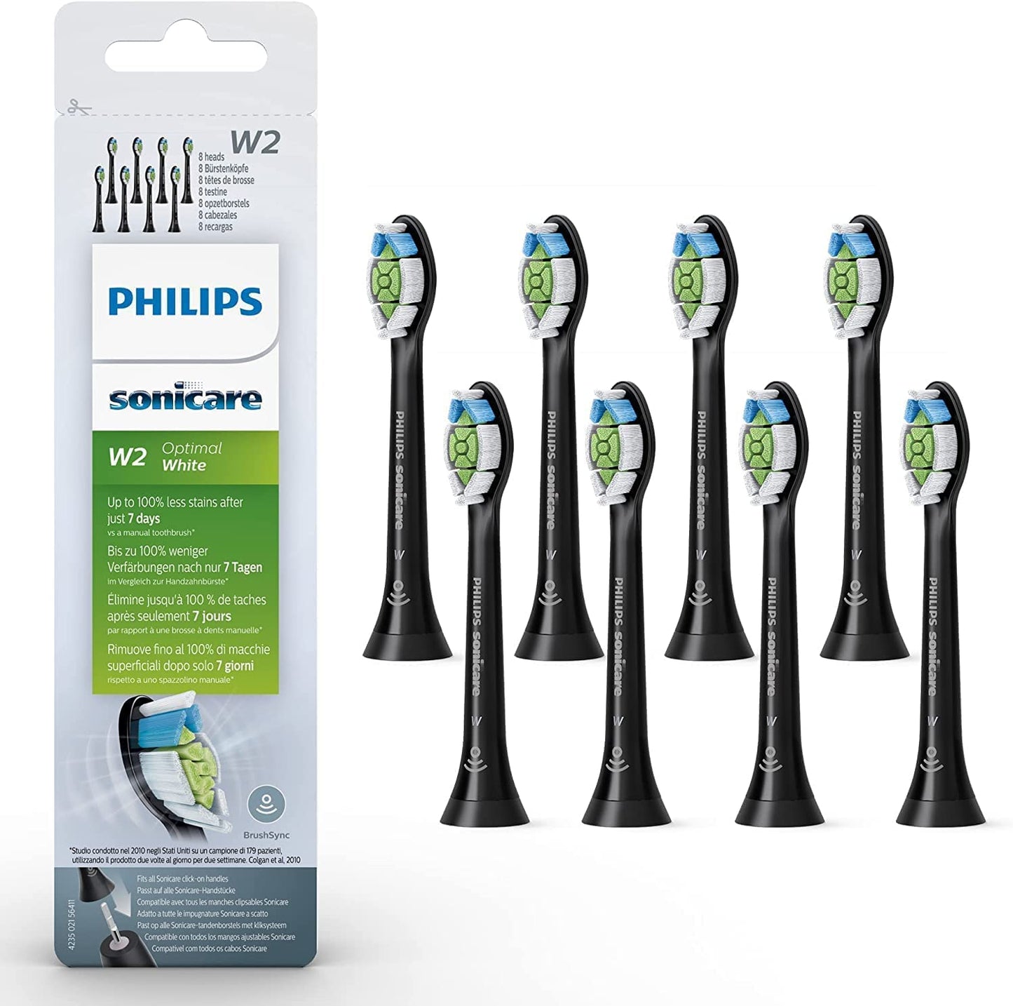 Philips Sonicare Optimal Whitening White BrushSync Heads (Compatible with All Philips Sonicare Handles), 8 Count (Pack of 1)