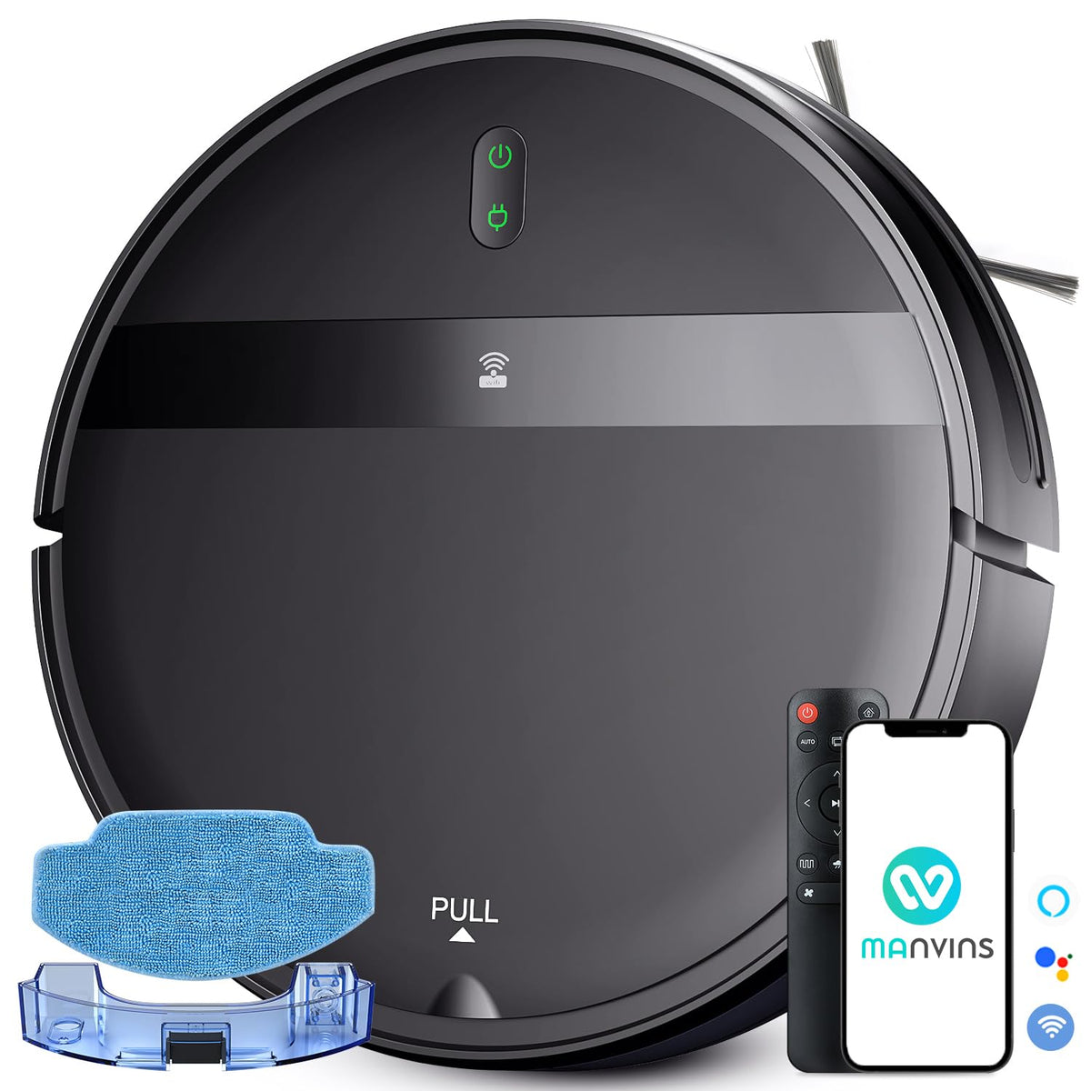 MANVINS Robot Vacuum and Mop Combo, WiFi/Alexa/App Scheduling, Smart Robotic Vacuum Cleaner, Ultra-Slim & Quiet, Tangle-Free, Auto Recharge, Robot Vacuum Cleaner for Pet Hair/Carpet/Hard Floor