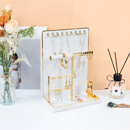 KAMIER Jewelry Organizer Stand Holder - 4 Tier Cute Necklace Holder Stand Rack with 10 Hooks - Aesthetic Jewelry Storage Rack Tree for Teen Girl Room Decor -White