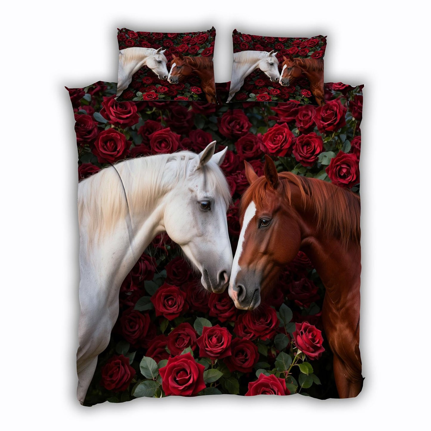 3D Horse Duvet Cover King Size 104x90in Soft Breathable Microfiber Rose Bedding Set Zipper Closure Reversible Comforter Cover 3 Pieces with 2 Pillow Shams (WJT 23-5)