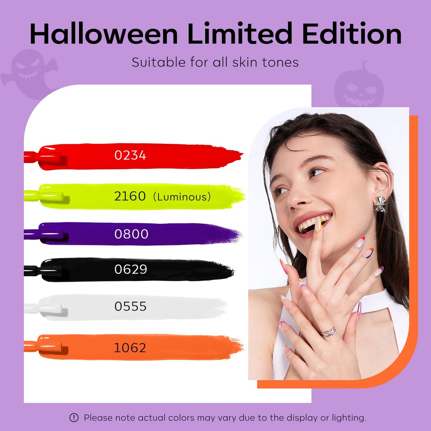 modelones Gel Nail Polish Set 6 Colors 2025 Halloween Hocus Pocus Collection Glow in the Dark Neon Green Orange Purple Red Black Gel Polish Set Fall Soak Off LED Nail Art Kit Gift with Nail Stikers