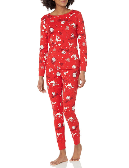 Amazon Essentials Disney | Marvel | Star Wars Women's Snug-Fit Cotton Pajama Sleepwear Sets, Nightmare Valentine - Womens Snug Fit, Medium