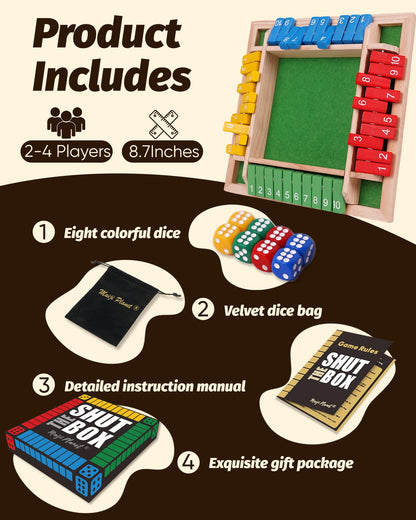 Maiji Planet Classic Original Shut The Box Game, Math Dice Board Game for Family Night Classroom Travel, Wooden Table for Group Kid Adult Senior, Camp Party Bar, Easy Quick and Fun, 2-4 Players