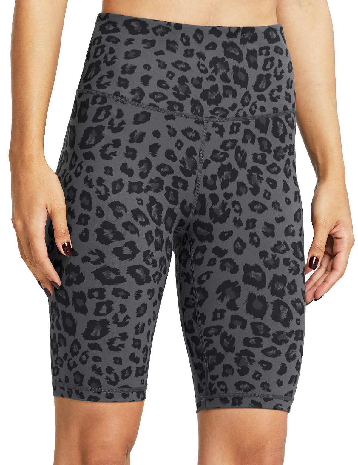 ZUTY 10"/ 5" Biker Shorts Women High Waisted Volleyball Spandex Workout Athletic Running Yoga Long Shorts Black Leopard 3XL
