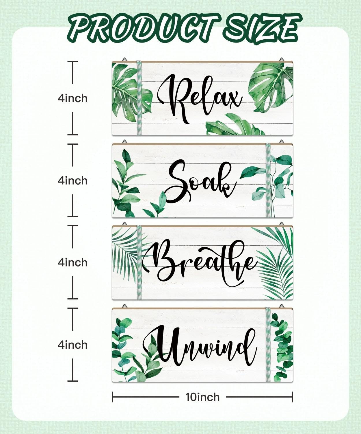 Putuo Decor Bathroom Wall Decors Relax Soak Breathe Unwind Wall Decor Set of 4, Botanical Bathroom Quote Wood Sign Panels, Spa Style Hanging Wall Art for Bathroom, Bedroom, Yoga Room, Apartment