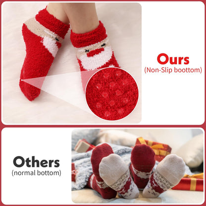 October Elf Christmas Fuzzy Socks for Kids Plush Cartoon Non Slip Fluffy Cozy Slipper Winter Warm Fleece Socks Pack of 6