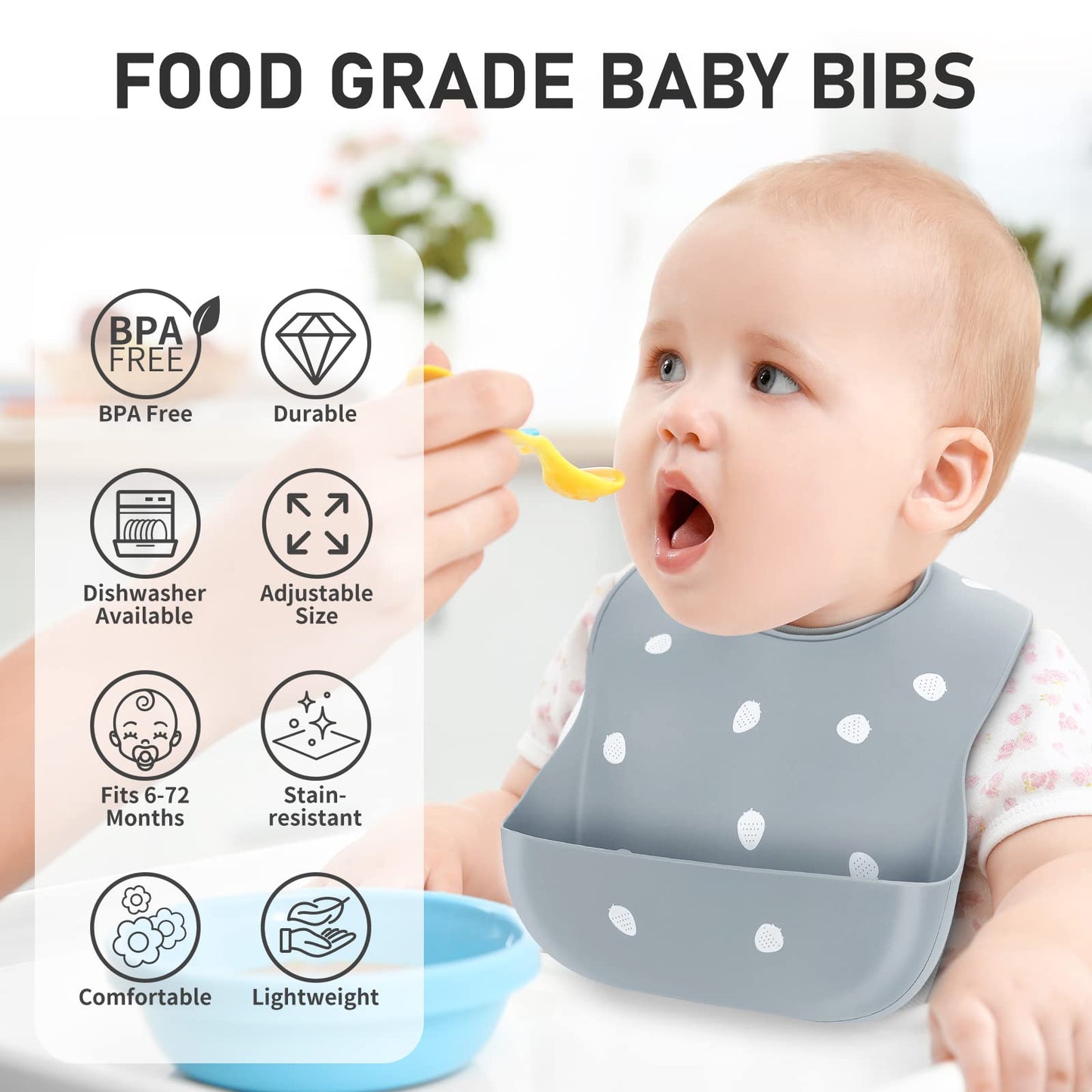 ME.FAN Silicone Baby Bibs for Babies & Toddlers | Adjustable Silicone Bibs Set of 2