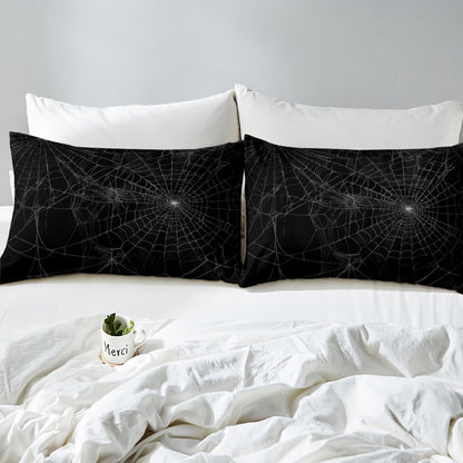 Spider Web Bedding Duvet Cover Set Kids Halloween Theme Spider Print Bedding Set Boys Girls Black White Decor Comforter Cover Microfiber Trick or Treat Bedspread Cover Bedroom Bedclothes Queen Size