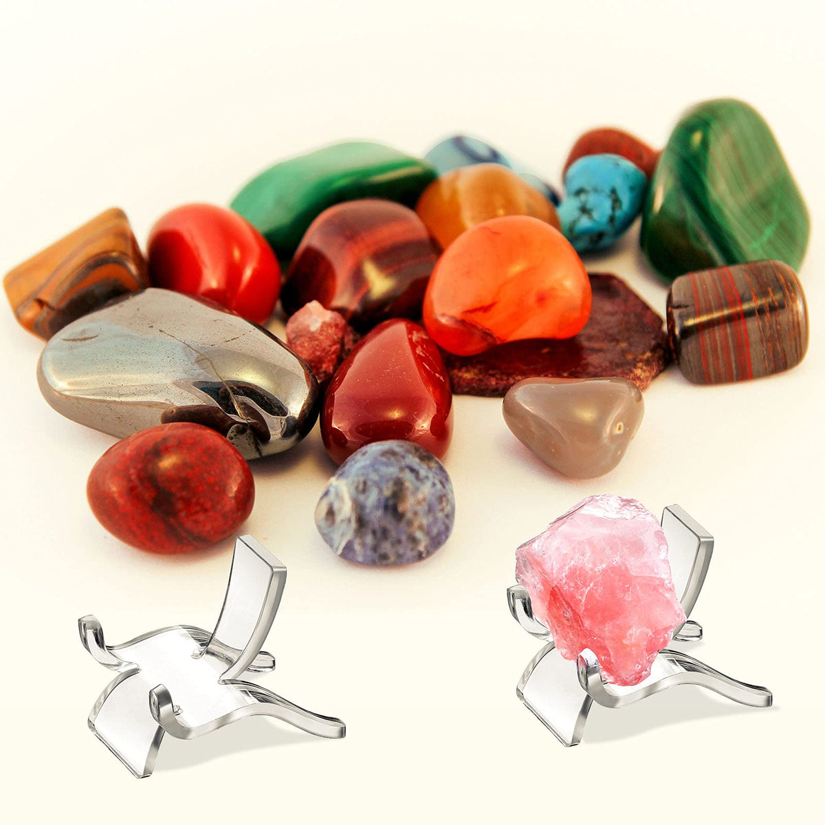 Jetec 20 Pcs Acrylic Rock Display Stand Crystal Holder Easel Stands Rock Display Stands Clear Pedestal Holders Collectibles for Geodes Mineral Agate Coral (Medium)