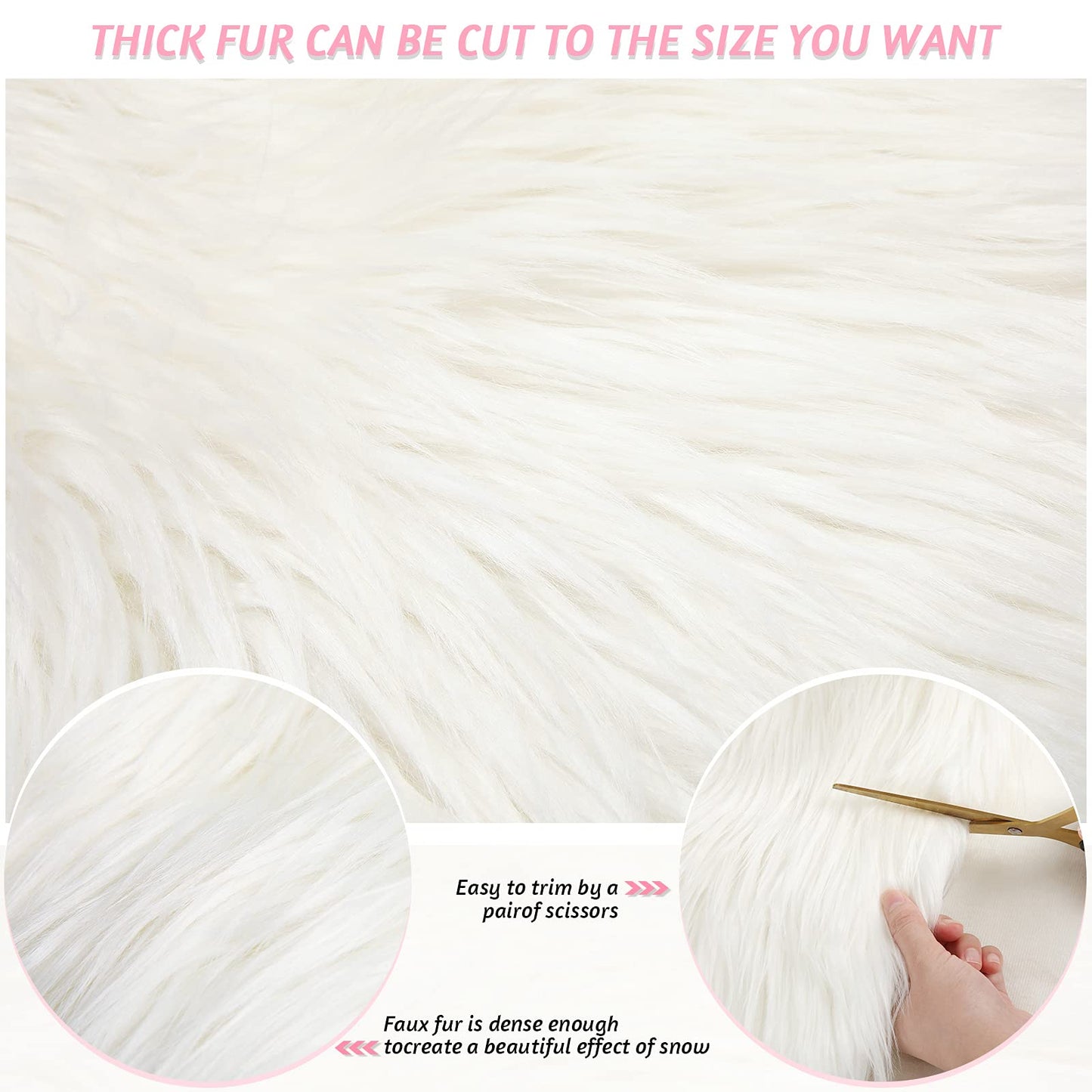 Tatuo 60 x 18 Inch White Faux Fur Fabric Halloween Fluffy Fuzzy Craft Fake Fur Cuts Shaggy Synthetic Plush Patch Sewing DIY Winter Christmas Costume Gnome Beard Miniature Dolls Rugs Mats Gift