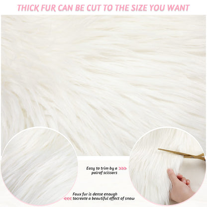 Tatuo 60 x 18 Inch White Faux Fur Fabric Halloween Fluffy Fuzzy Craft Fake Fur Cuts Shaggy Synthetic Plush Patch Sewing DIY Winter Christmas Costume Gnome Beard Miniature Dolls Rugs Mats Gift
