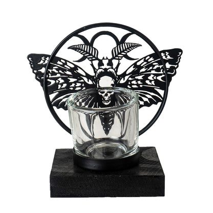 Pacific Giftware Death's Head Moth Tea Light Holder by Alchemy England Detailed Gothic Skull and Moth Design Unique Candle Accessory for Home Decor 5.75" Tall
