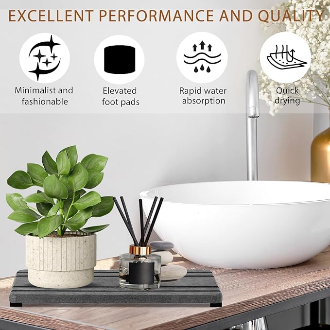 2PCS Water Absorbing Stone Tray, Quick Drying Diatomite Stone Sink Tray