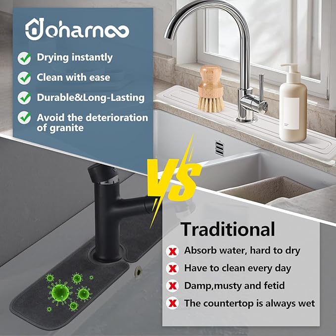 Faucet Mat for Kitchen Sink, Rapidly Absorbing Diatomite Fast Drying Stone