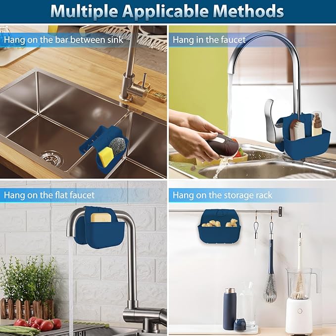 Sponge Holder for Kitchen Sink, Silicone Sink Saddle Caddy Organizer Rack